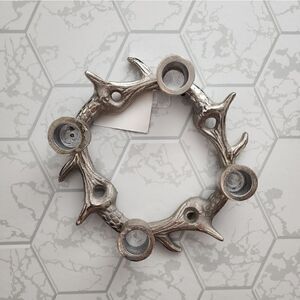 Pewter Metal Candlestick Deer Antlers Elk In A Circle For Four Candle 4 7.5" R